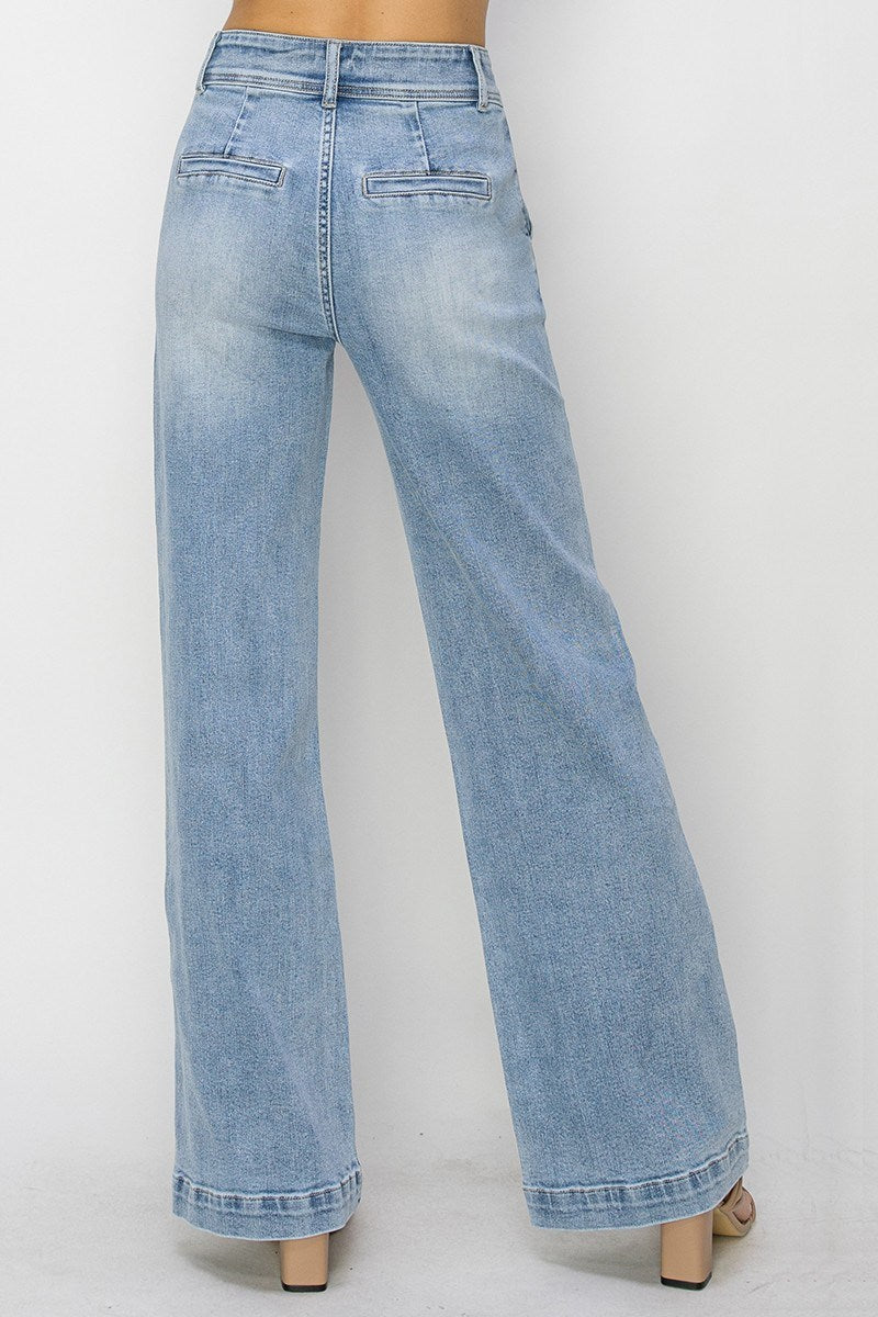 Risen High Rise Double Button Wide Jean