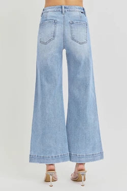 High Rise-Ankle Wide Leg-Patch Front Pocket Jeans