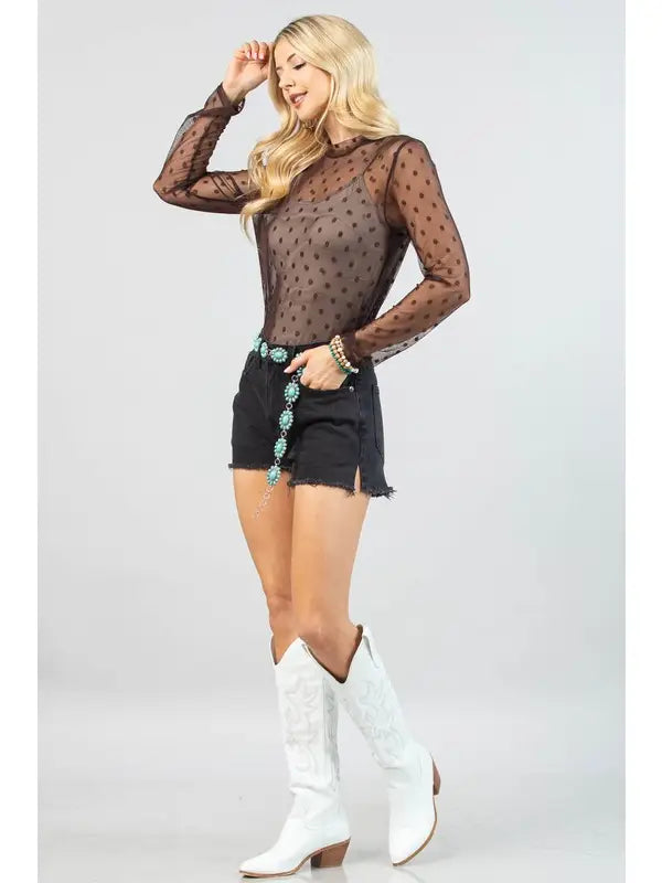 Amber Polka Top Sheer Mesh Top