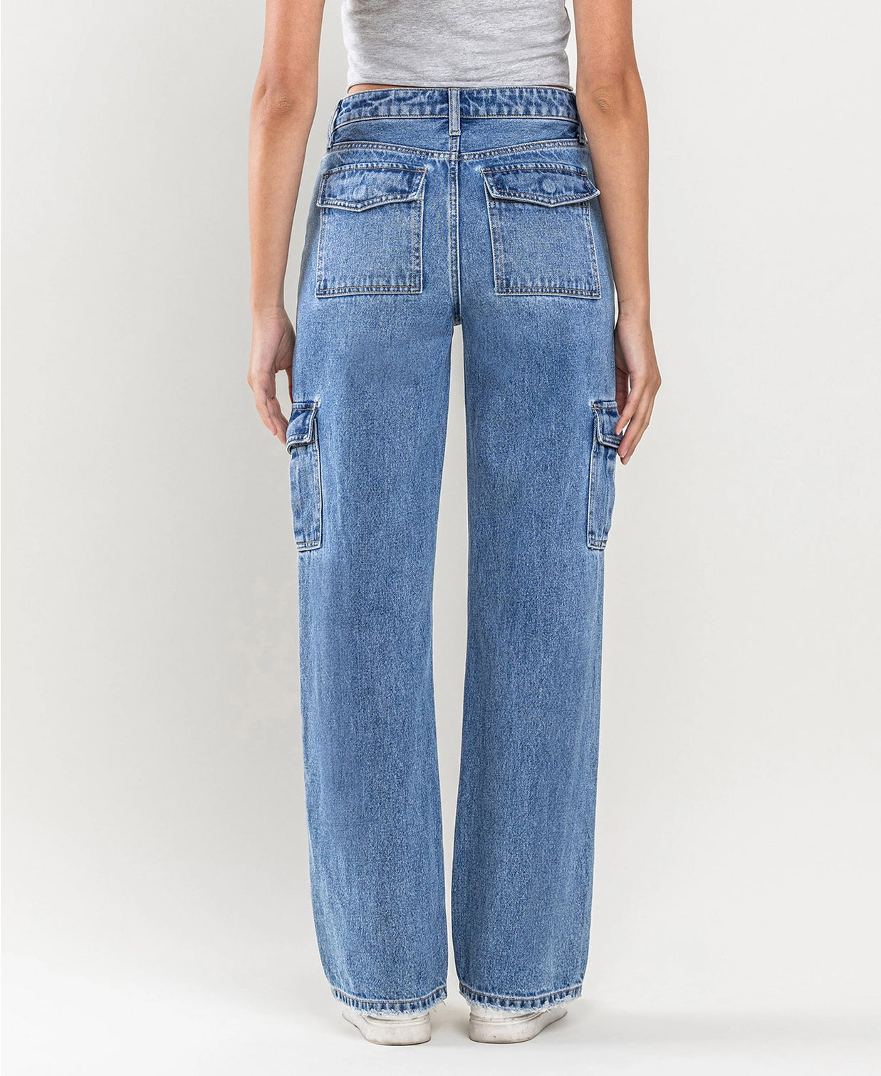 High Rise Wide Leg Cargo Blocked Jeans