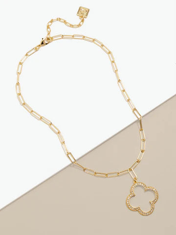 Pave Quatrefoil Charm Collar Necklace