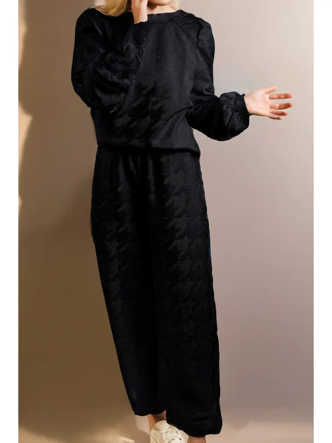 Textured Puff Sleeve Top and Pants Set