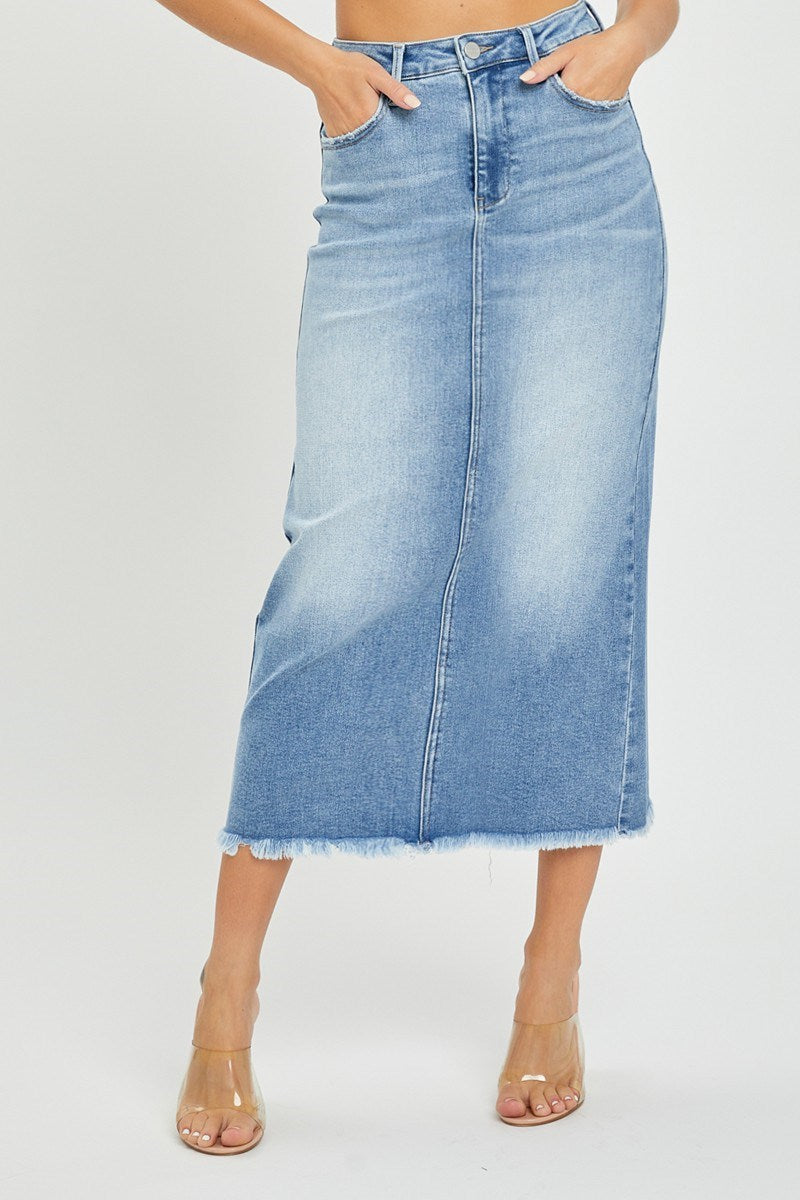 High Rise Frayed Long Pencil Skirt
