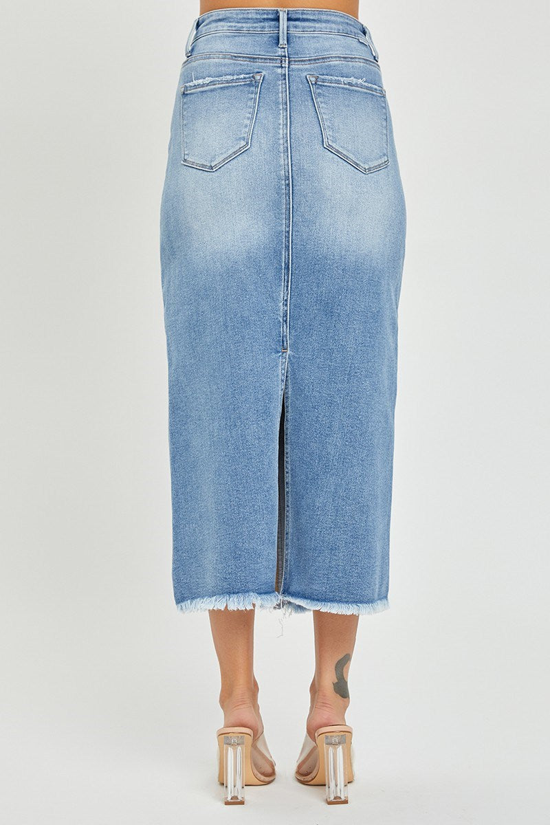 High Rise Frayed Long Pencil Skirt