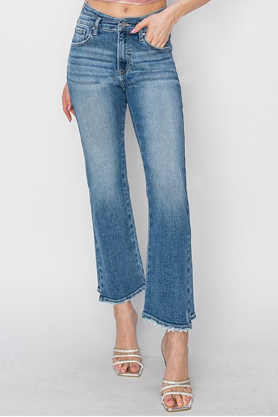 High Rise Crop Straight Slim Jeans