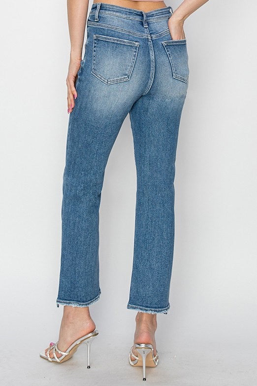 High Rise Crop Straight Slim Jeans