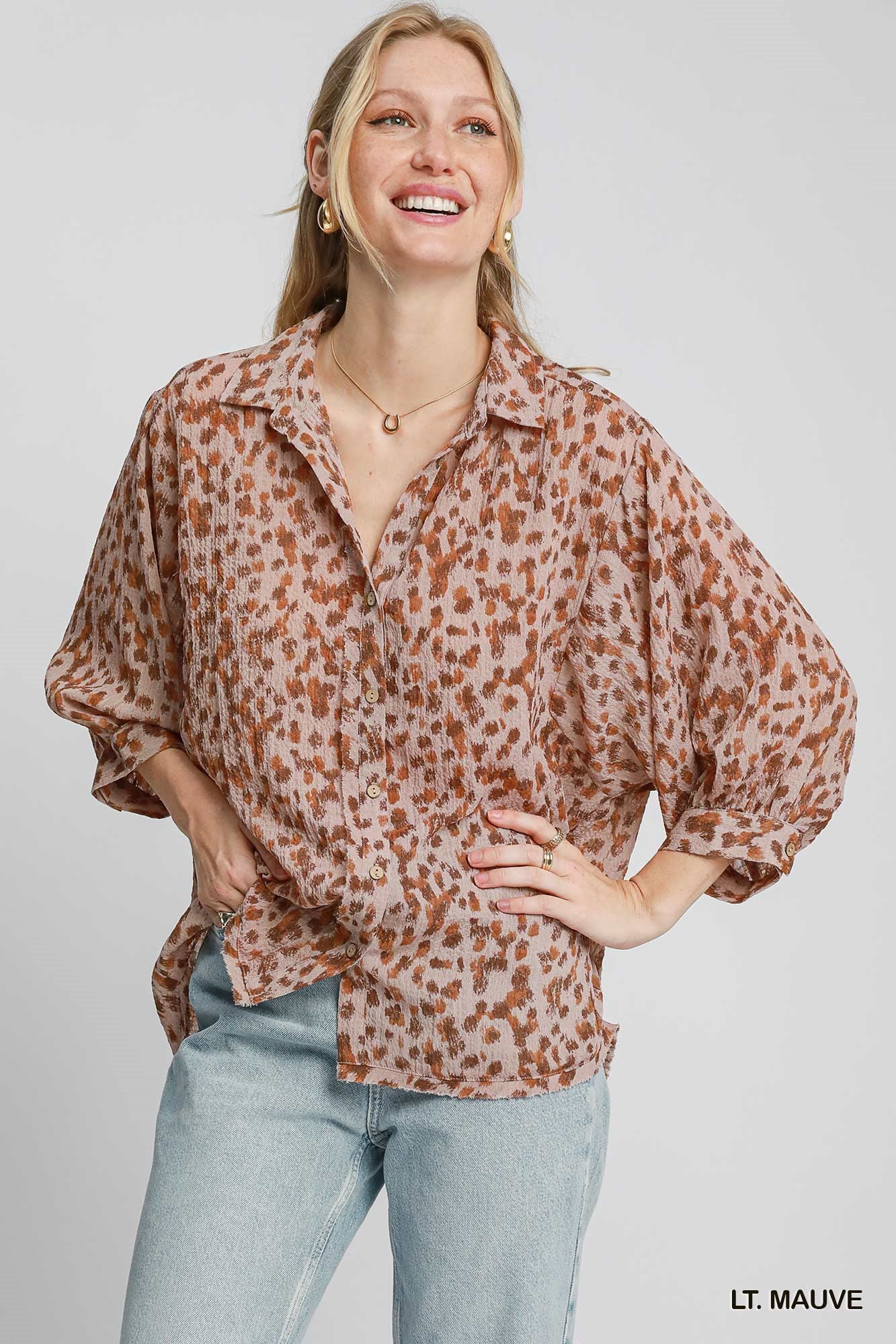 Animal Print Collared Top