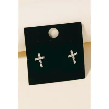 Gold Dipped Cz PaveCross Stud Earrings