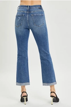 High Rise Crop Straight Button Fly Jeans