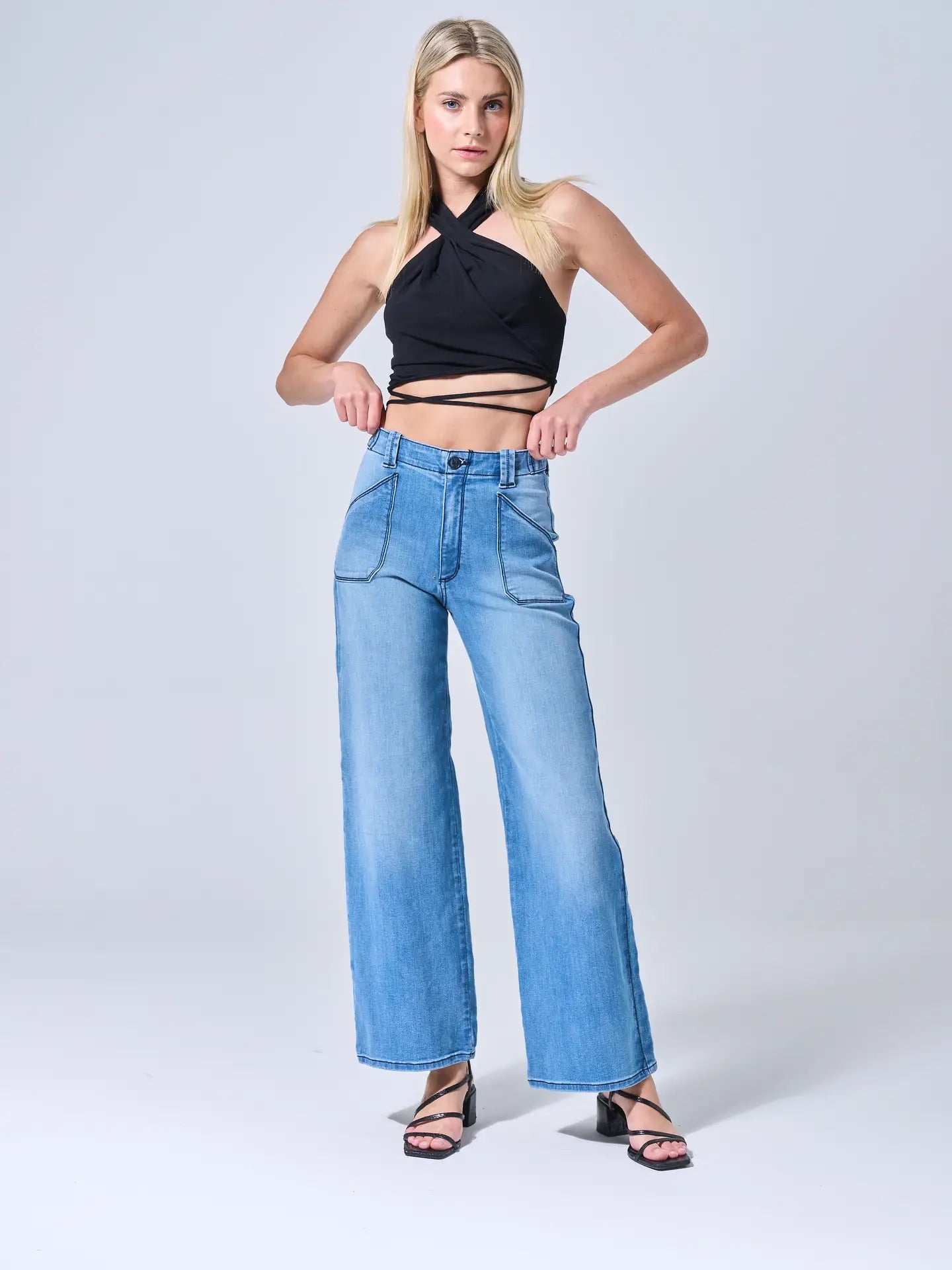 High Rise Ultra Stretch Wide Leg With Welt Back Pockets