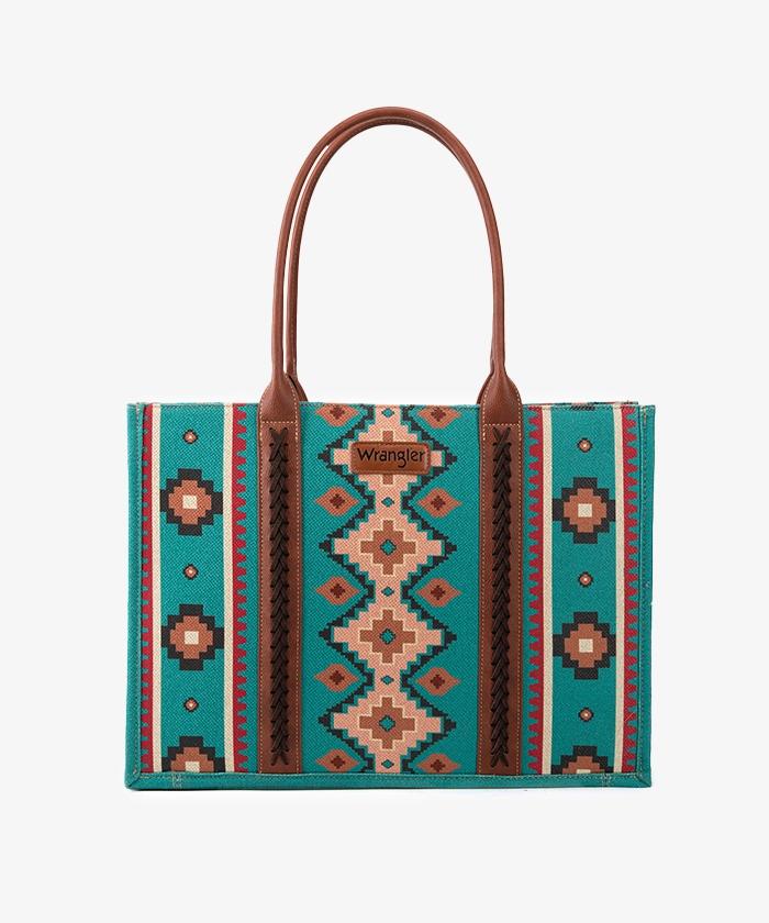 Wrangler Southwestern Pattern Dual Sided Print Canvas Wide Tote