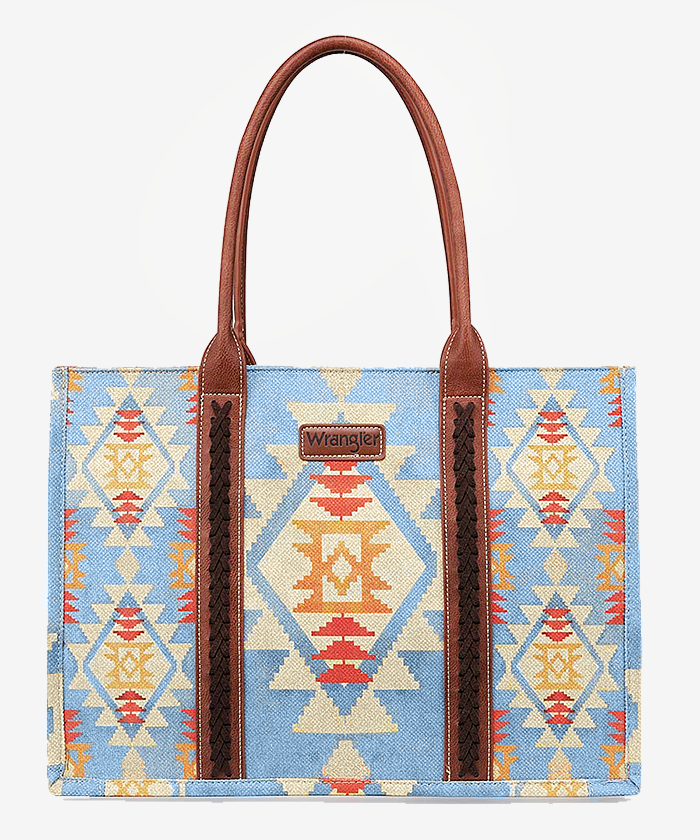 Wrangler Southwestern Pattern Dual Sided Print Canvas Wide Tote