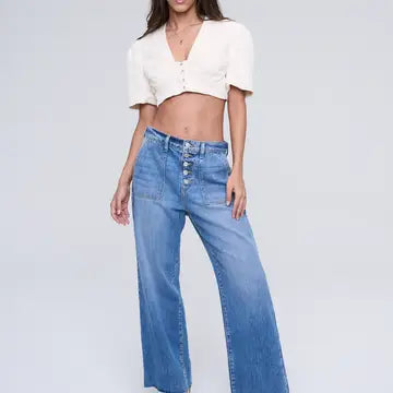 Five Button High Rise Wide Leg with Front Pockets