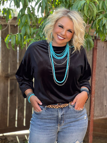 Black Long Sleeve Velvet Top