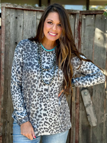Grey Leopard Fleece Hoodie