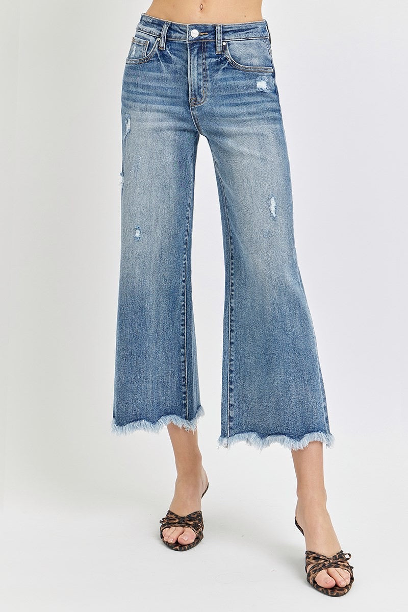 Risen Jeans high Rise-Crop Wide-Fray Hem Jeans