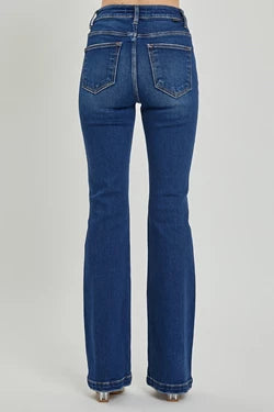 High Rise Button Down Boot Cut Jeans