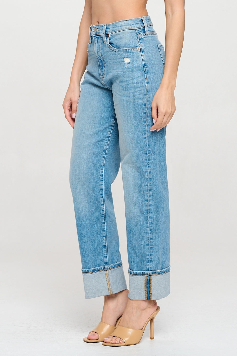 Sneak Peek High Rise Cuffed Comfort Stretch Straight Jeans