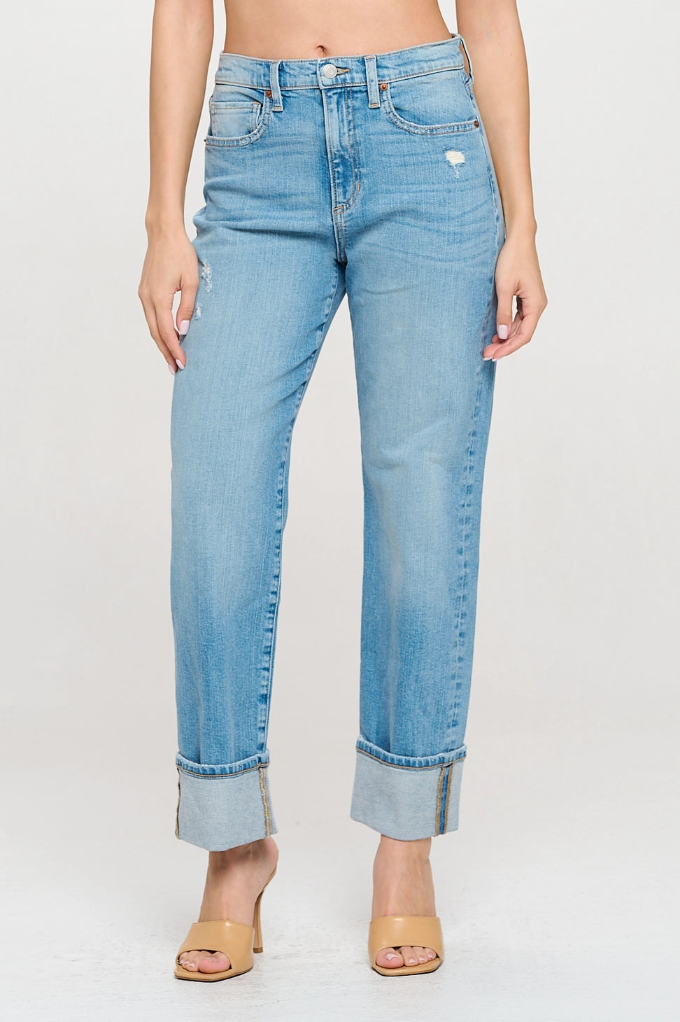Sneak Peek High Rise Cuffed Comfort Stretch Straight Jeans