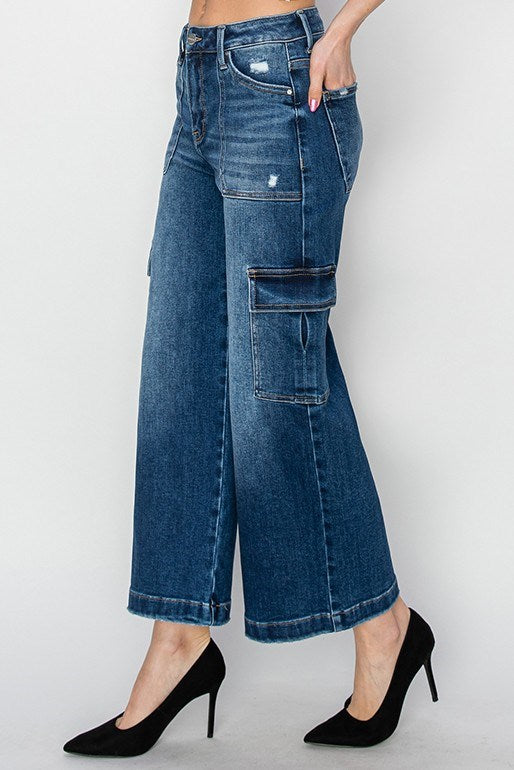 Risen High Rise Crop Wide Leg Cargo Jeans