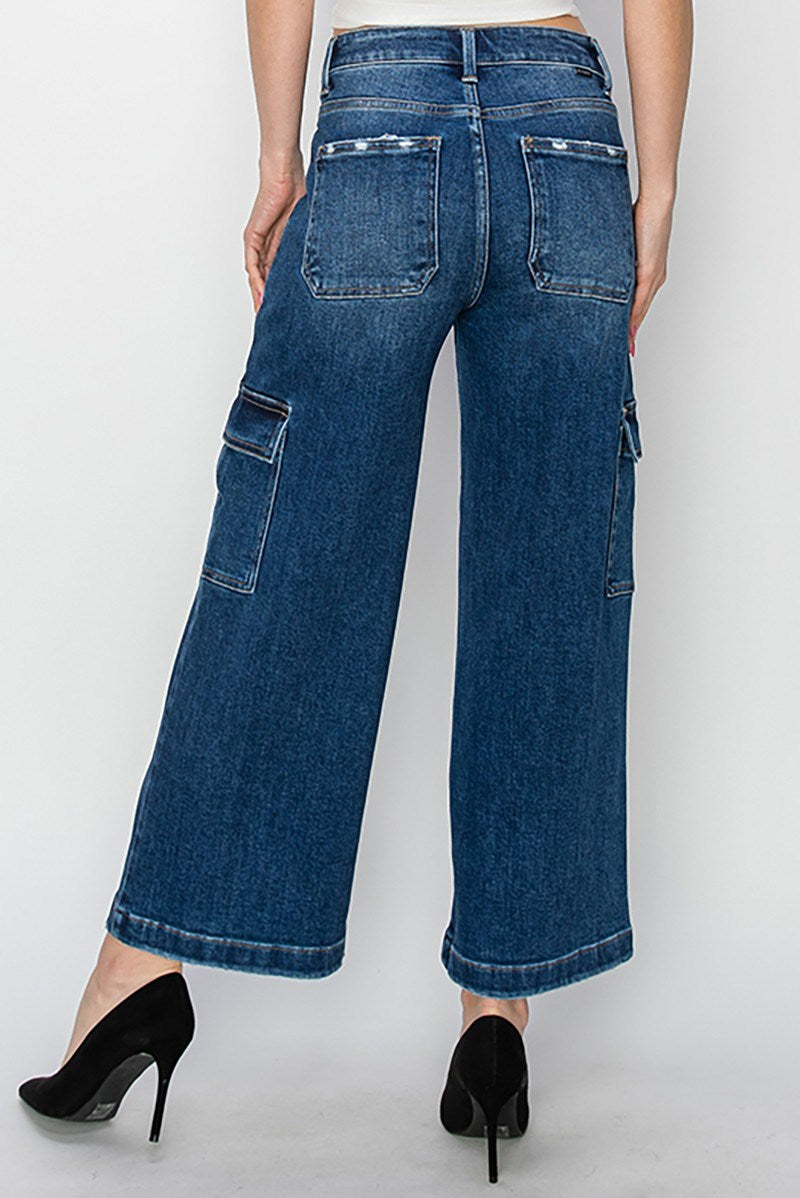 Risen High Rise Crop Wide Leg Cargo Jeans