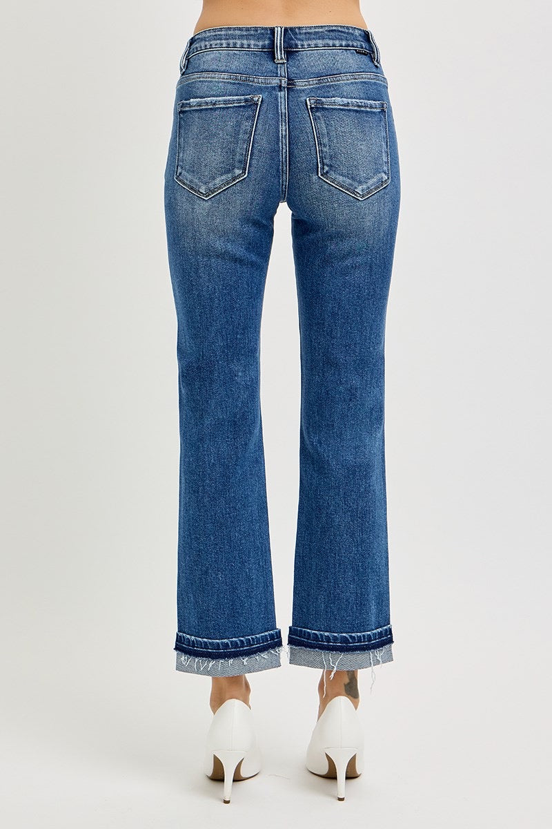 Risen Jeans Mid Rise Ankle Straight -Cuffed