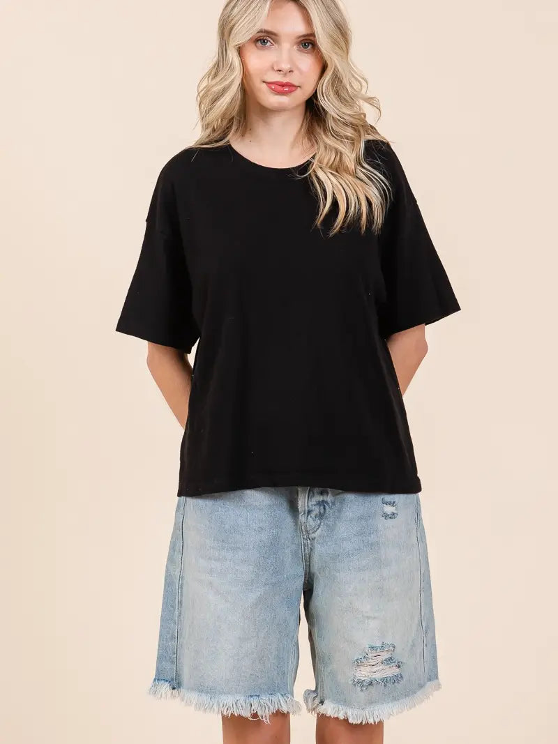 Oversized Mineral Washed Short Sleeve Knit Top