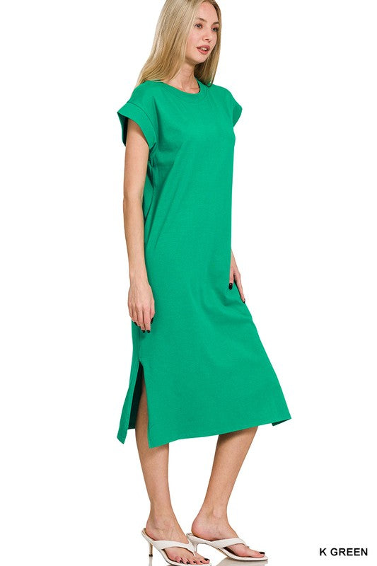 French Terry Sleeveless Round Neck Midi Dress