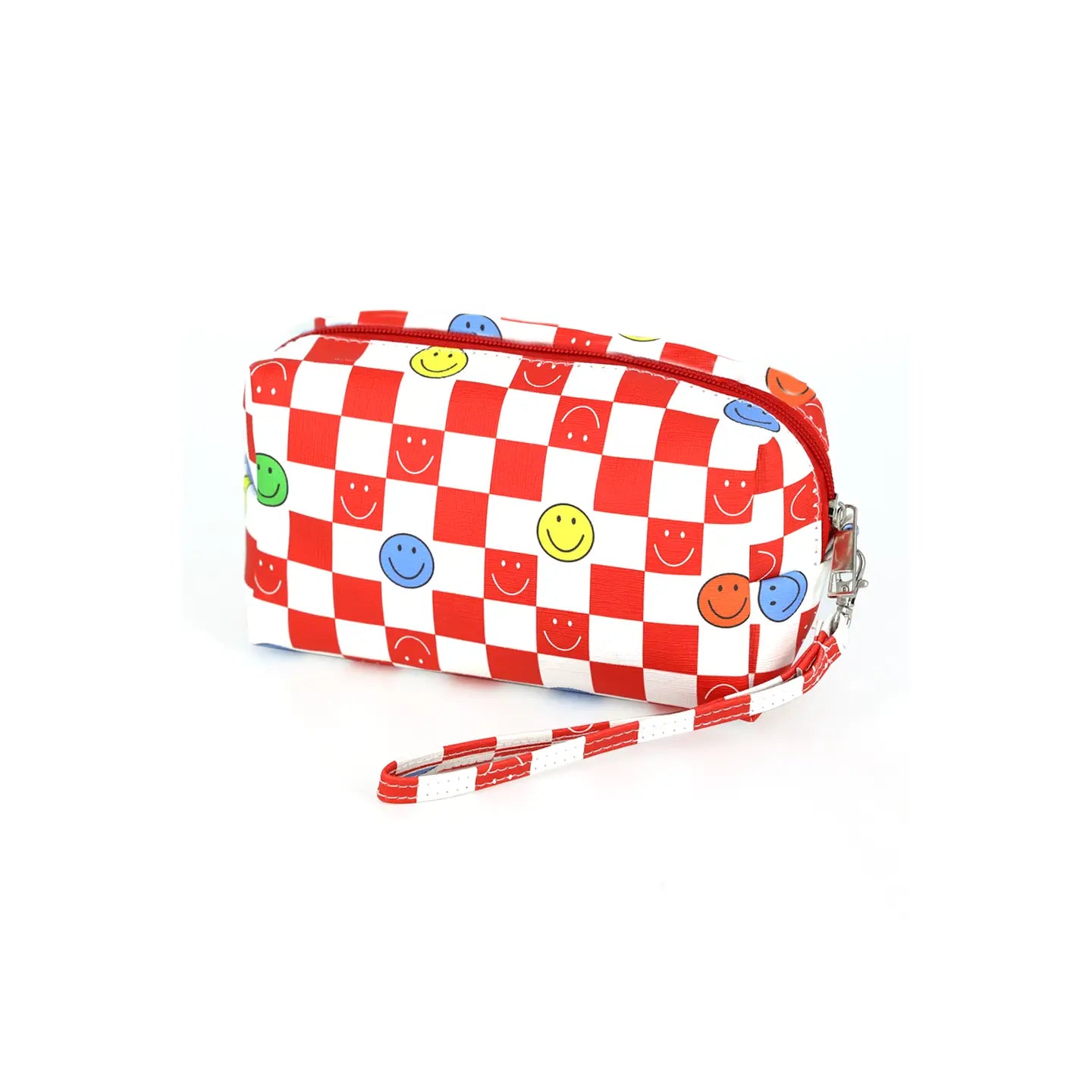 Checkered Smile Face Pouch Cosmetic Bag