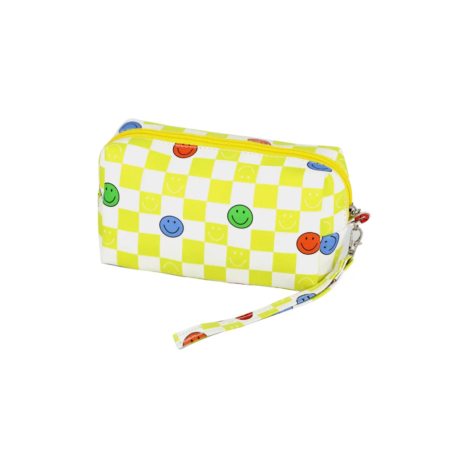 Checkered Smile Face Pouch Cosmetic Bag