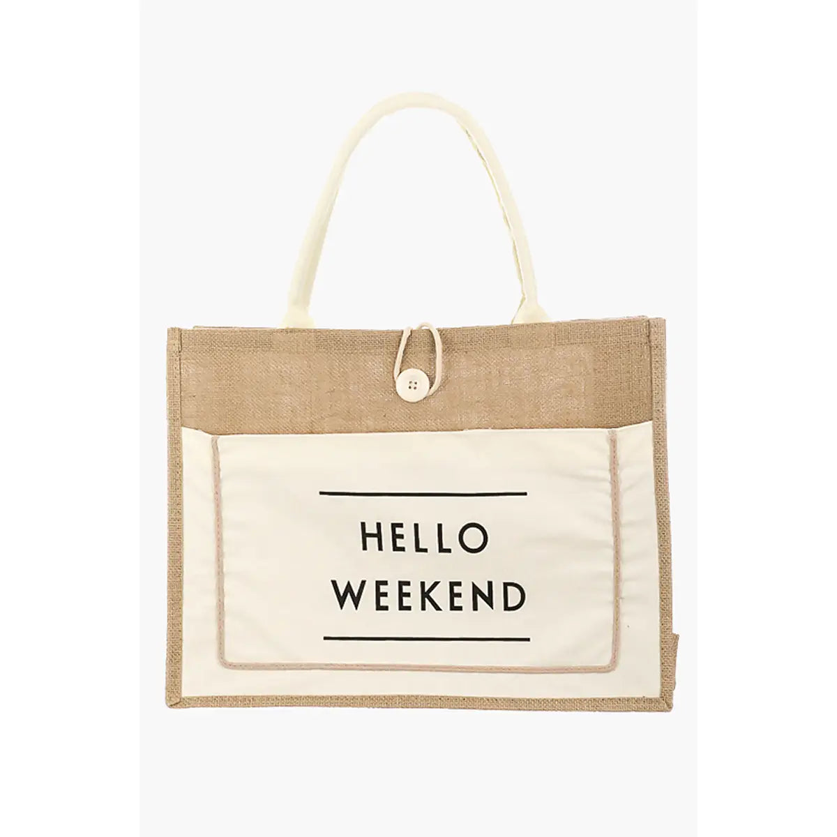 Hello Weekend Burlap Tote Bag