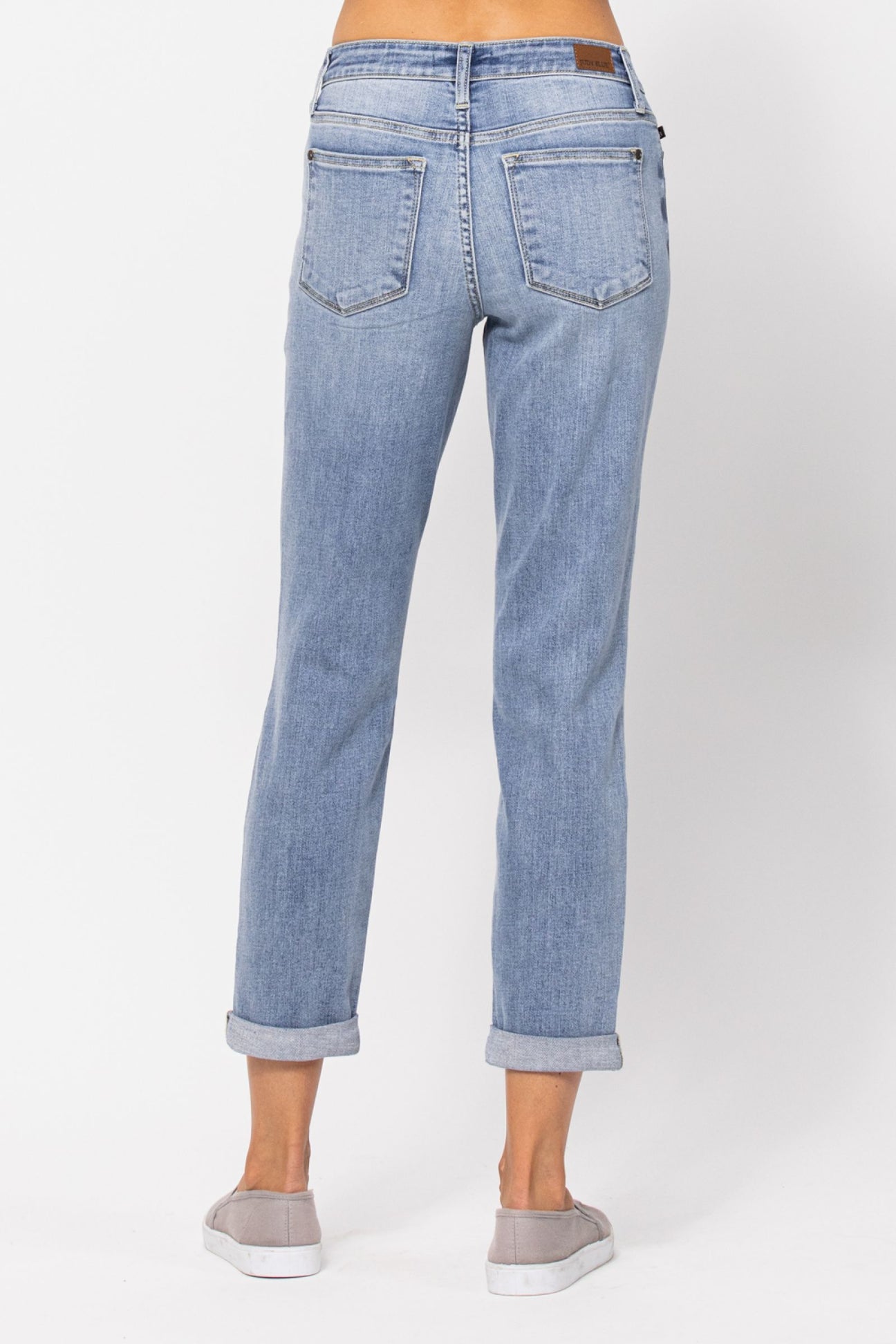 Distressed Boyfriend Jeans with Roll Up Hem