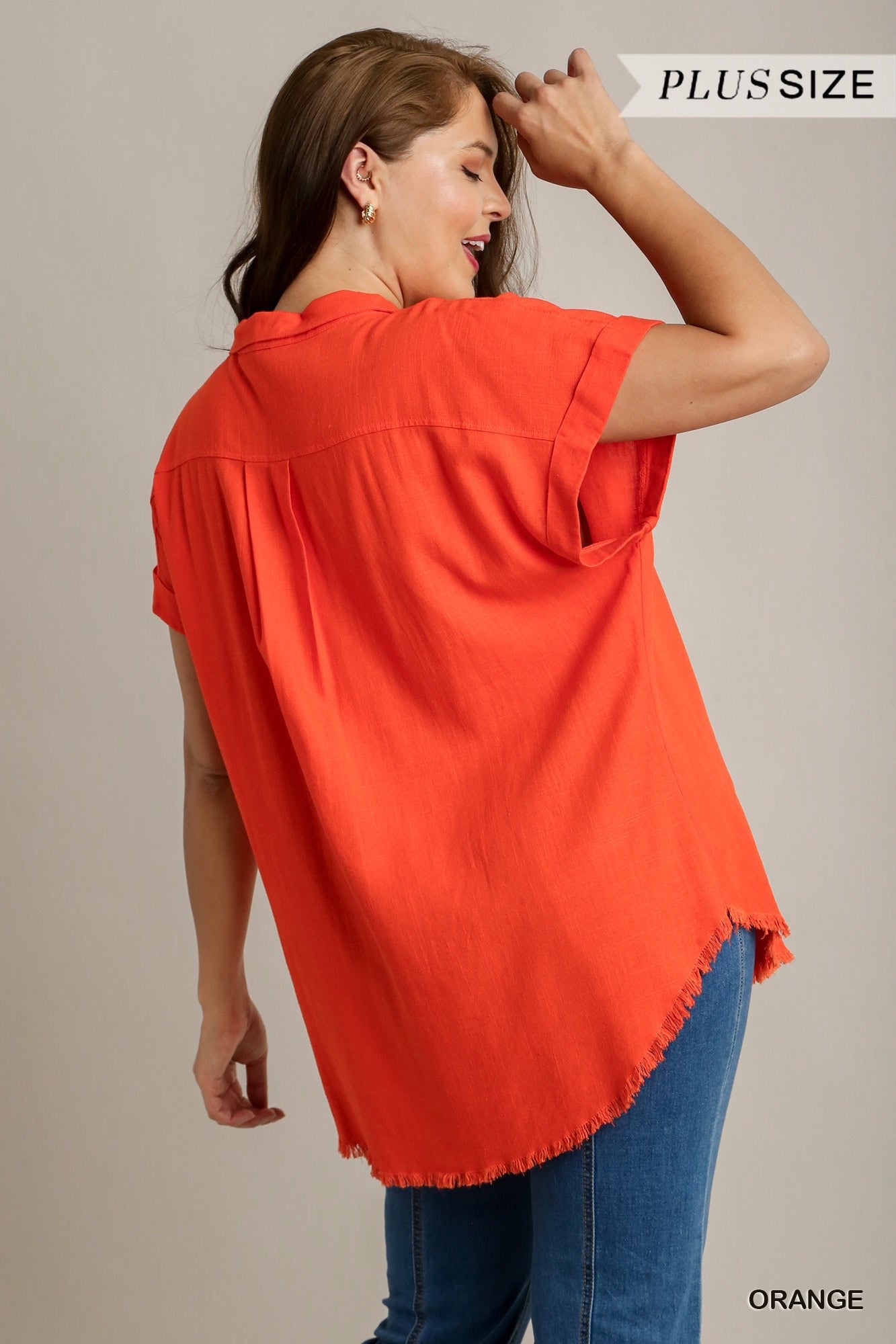 Linen Button Down Frayed Details Top