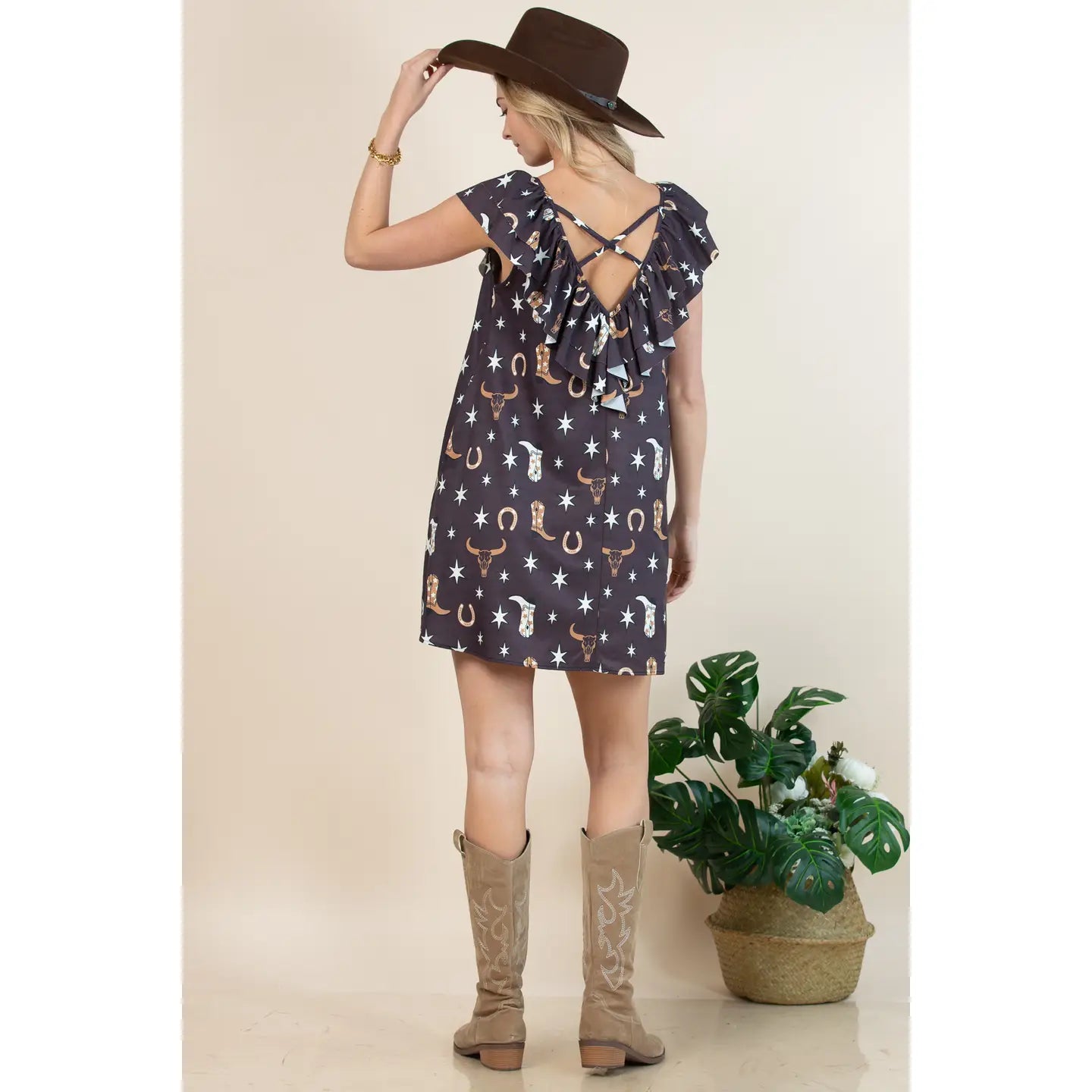 Western Lucky Cow Head Print Sundress