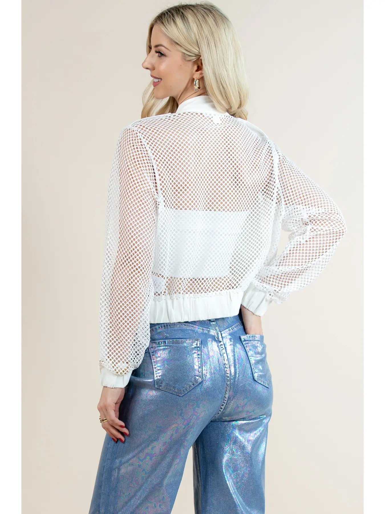 Kirin Summer Fish Net Long Sleeve Bomber Jacket