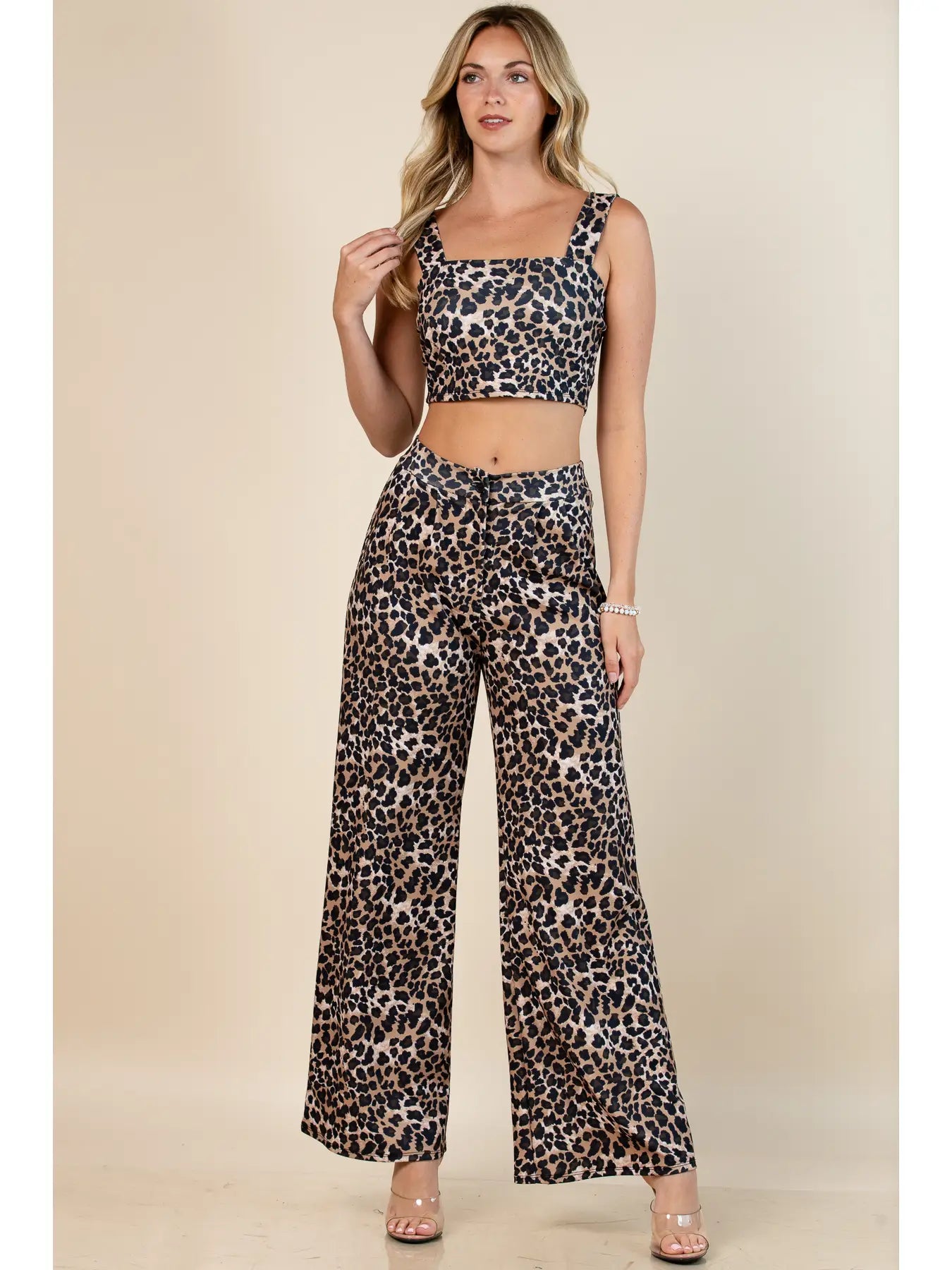 Animal Crop Top and Pants Set