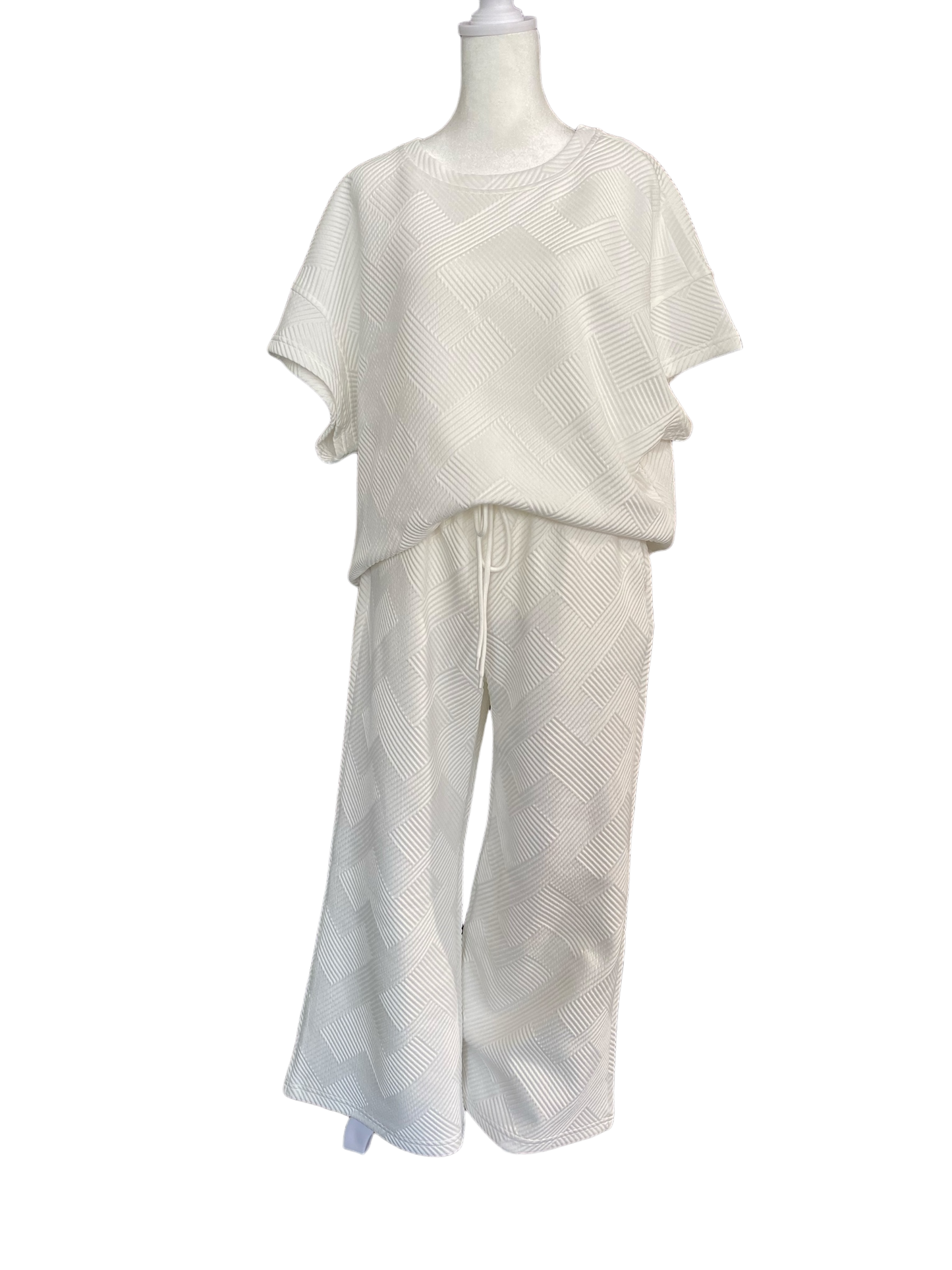 High Quality Ribbed Textured Loose Fit Two Piece Pants Set