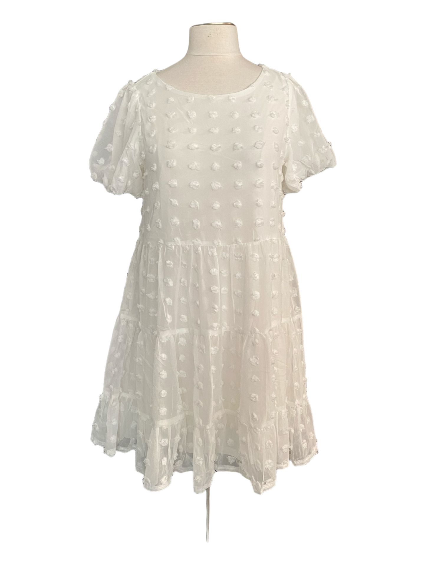 Short Bubble Sleeve 3D Fabric Tiered Dress