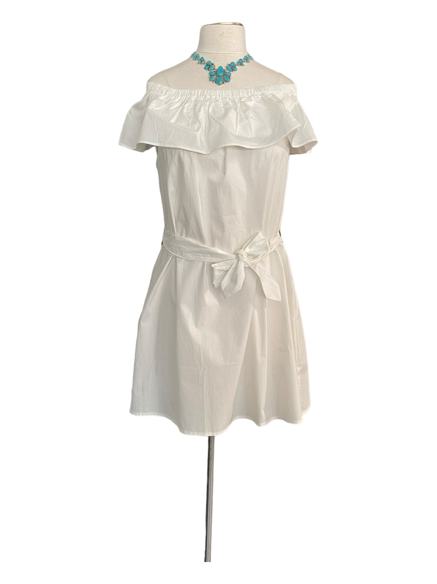 Ruffle Off Shoulder Dress with Self Sash