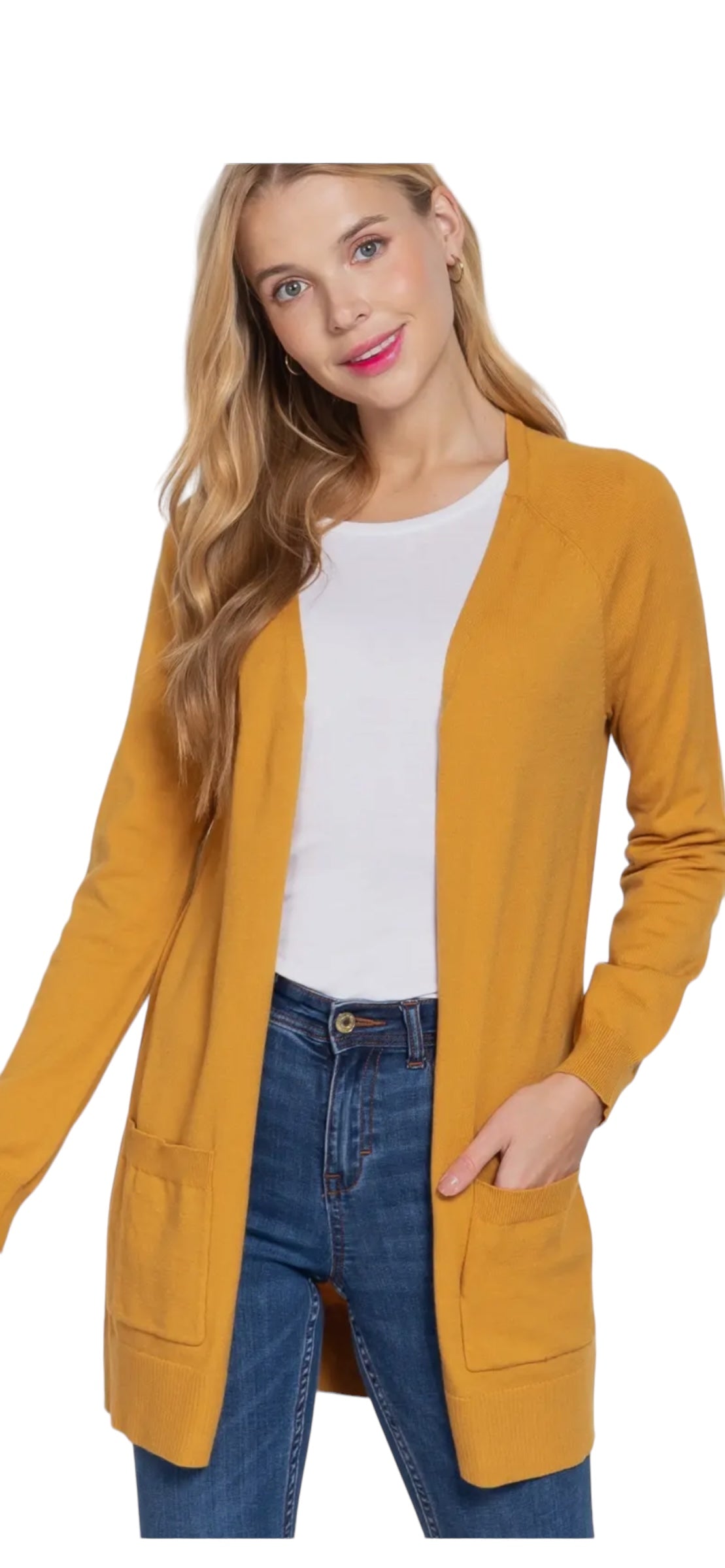 Long Raglan Sleeve W/Pocket Open Sweater Cardigan