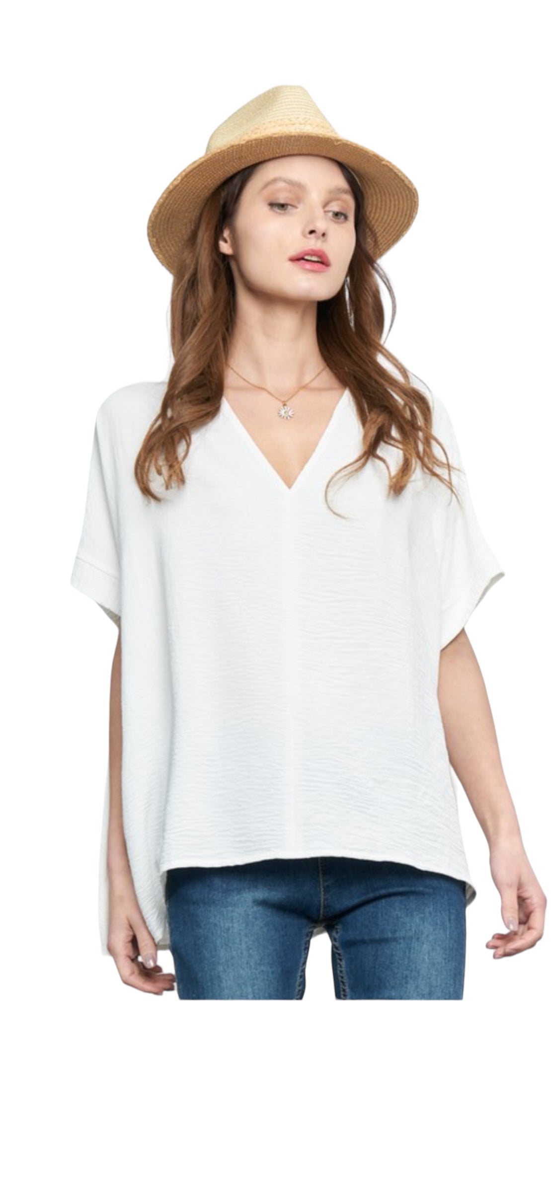 Solid Dolman Sleeve V-Neck Top
