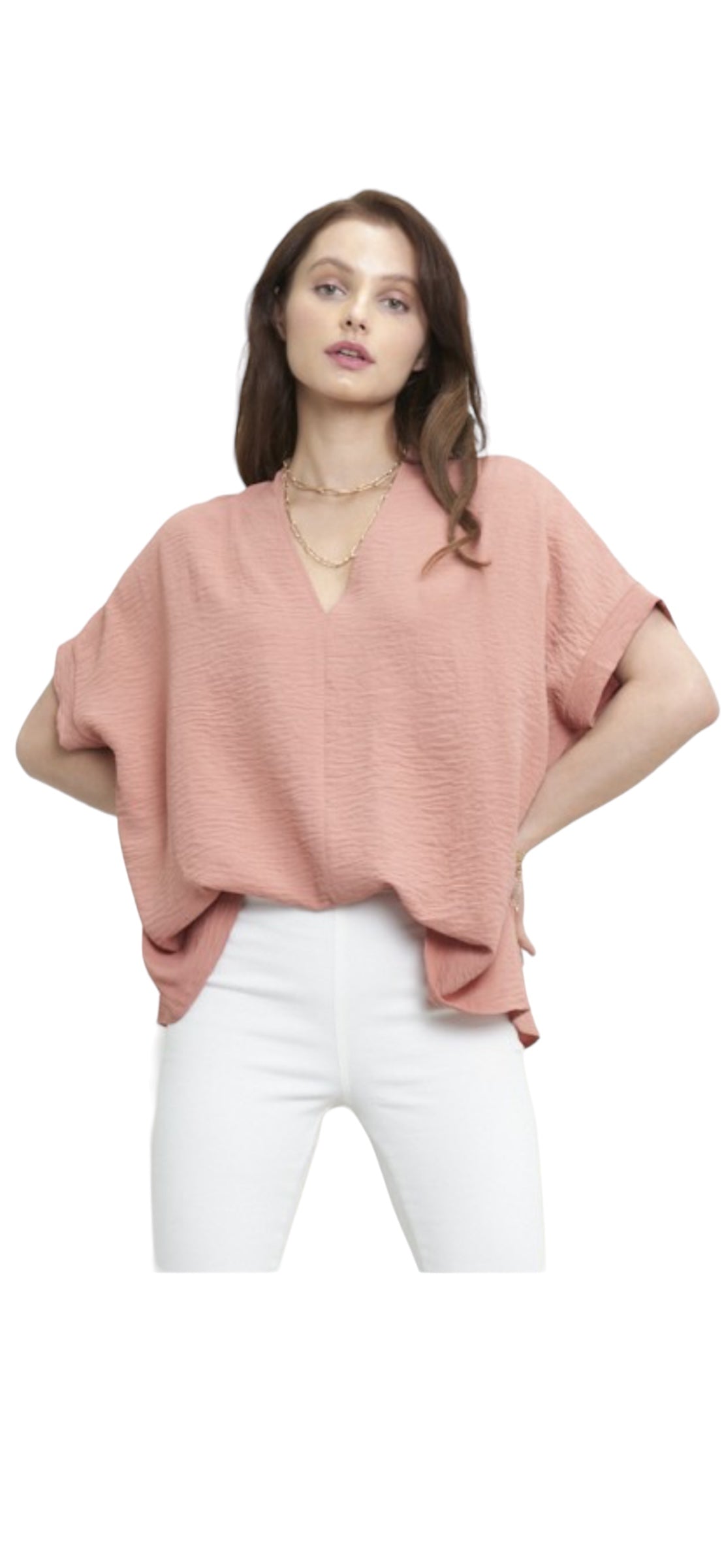 Solid Dolman Sleeve V-Neck Top