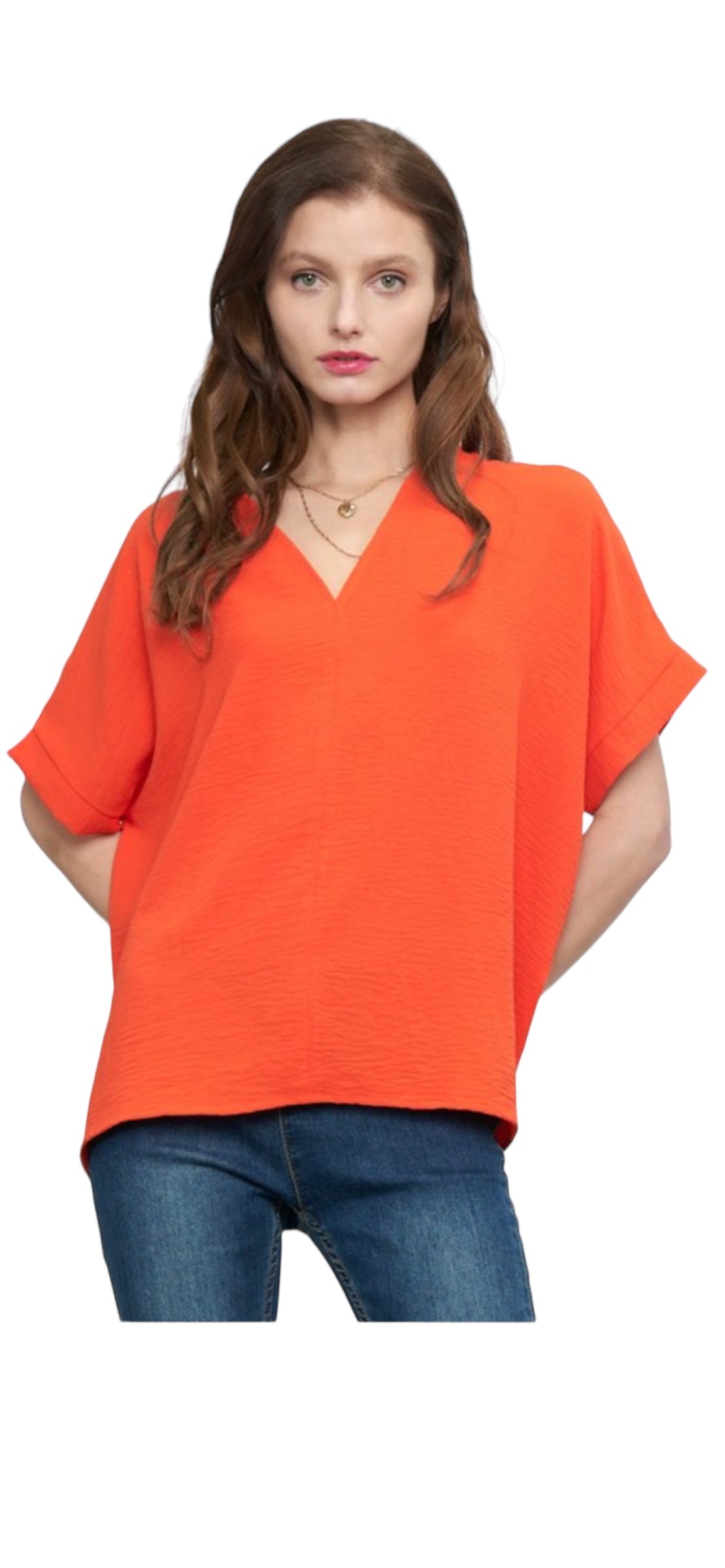 Solid Dolman Sleeve V-Neck Top
