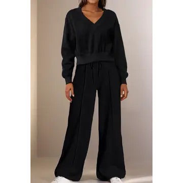 V Neck Cropped Seamed High Waist Sports Wear