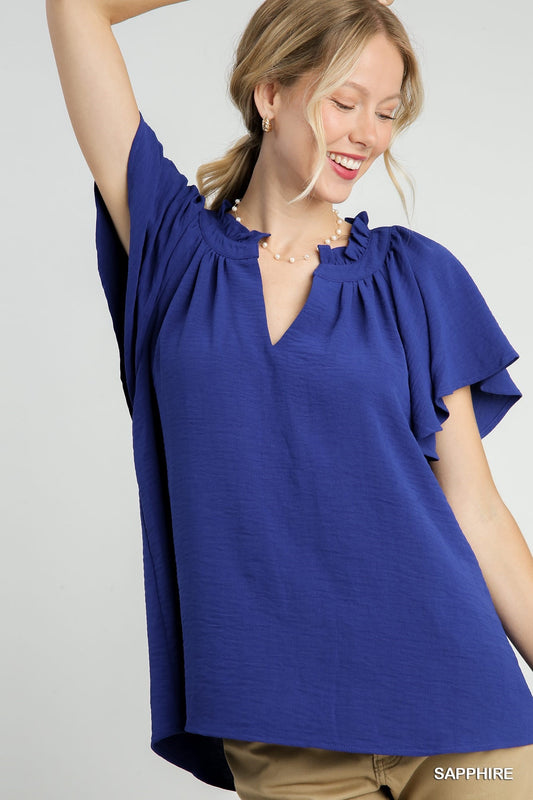 Texture Woven Split Neck Top