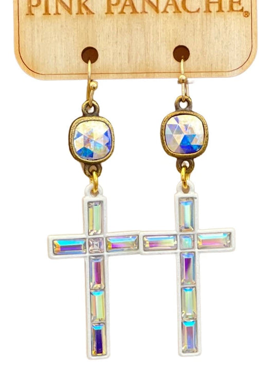 AB rhinestone cross earring