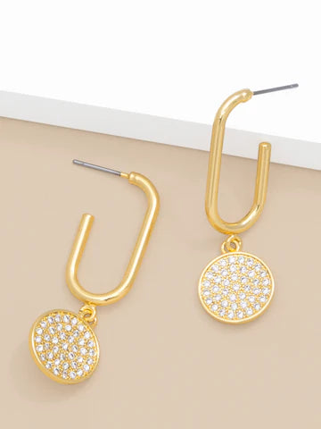 Pave Disc Drop Earrings