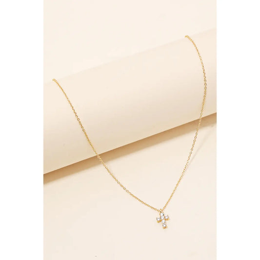 Rhinestone Cross Charm Chain Necklace