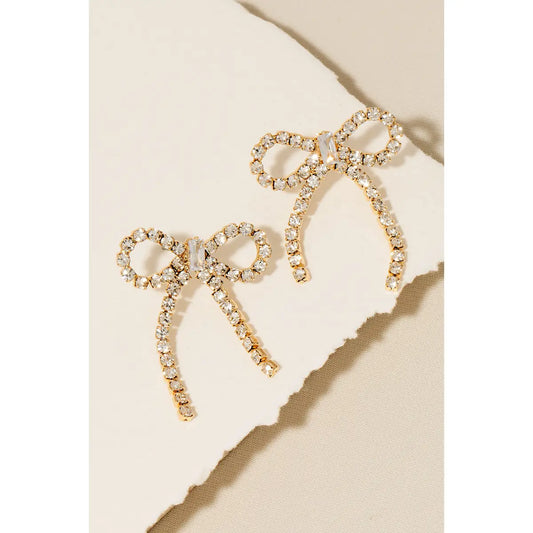 Rhinestone Ribbon Bow Stud Earrings