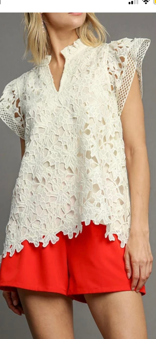 Lace Spilt Neck Top